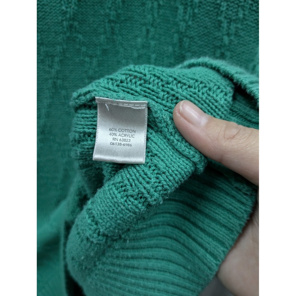 Preppy Sweater Women 1X Green Diamond Knit Cowl Neck Button Accent Cozy - Picture 3 of 8